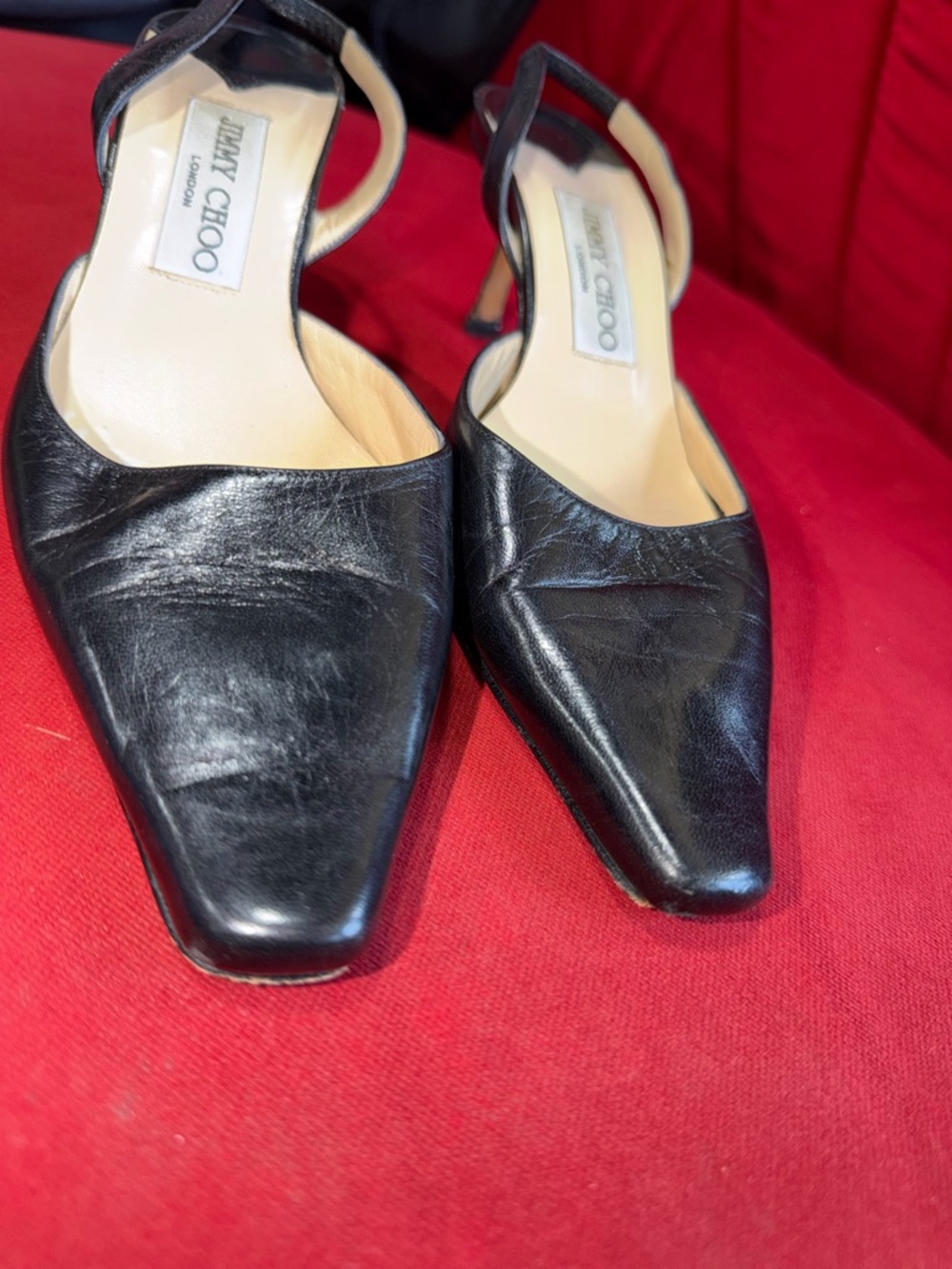 Jimmy Choo Black Leather Pointed Slingback Pumps - Picture 5 of 11